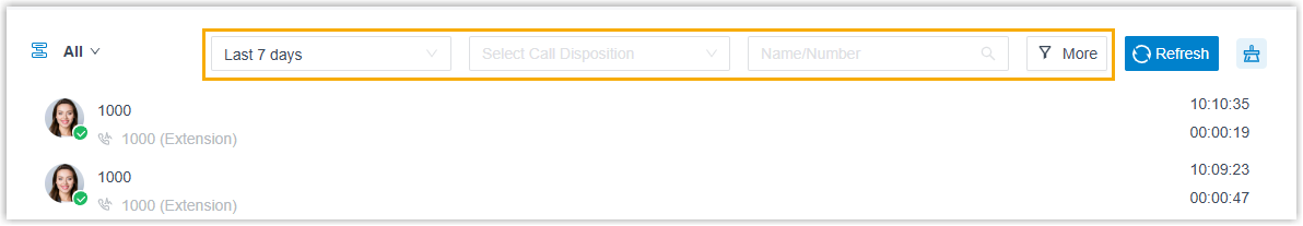 Filtering call logs by time range and other call details