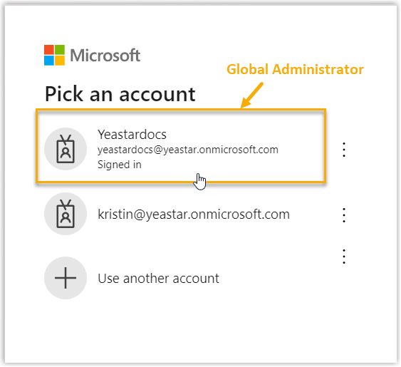The Microsoft account picker on the sign-in page