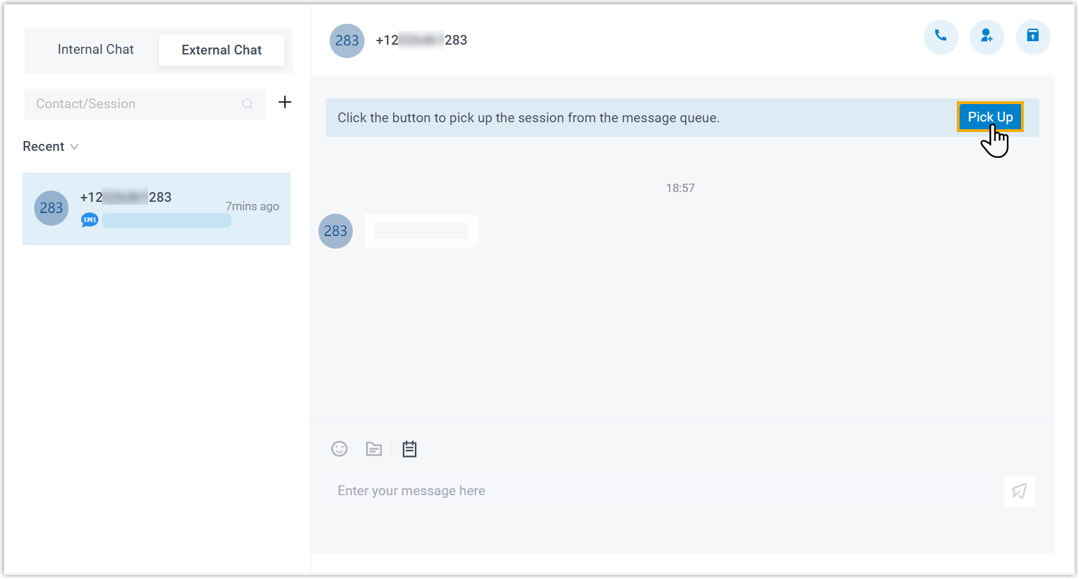 A new external messaging session waiting to be picked up from the queue
