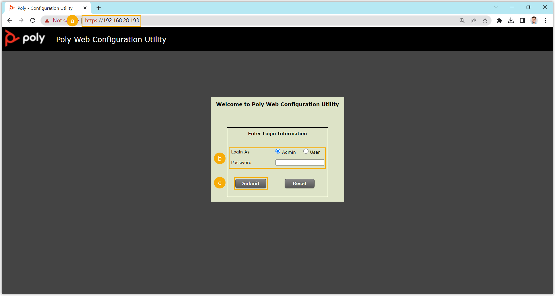 Poly IP phone web login page