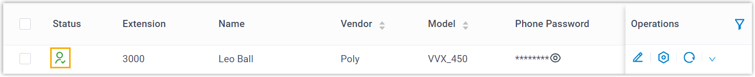 Provisioned Poly phone showing a registered extension