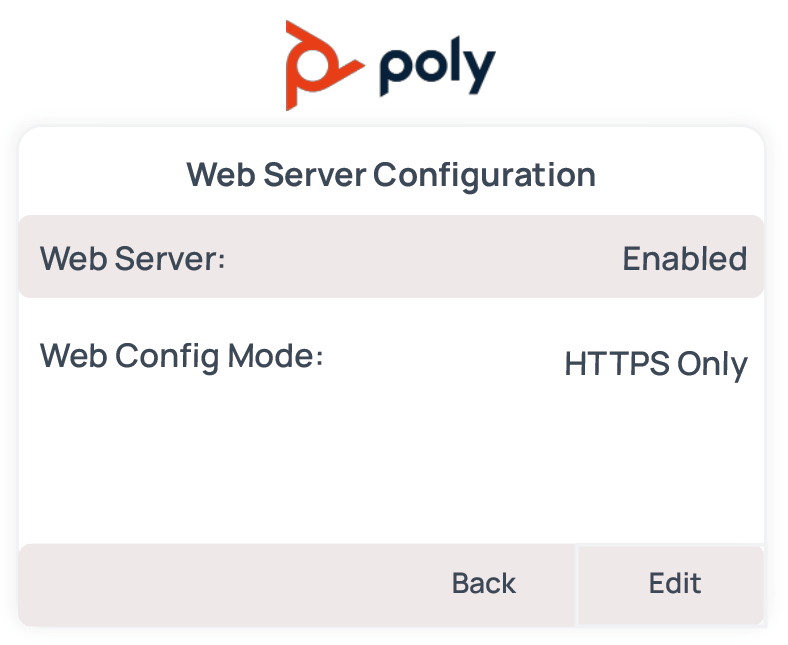 Poly web server configuration screen with the web server enabled