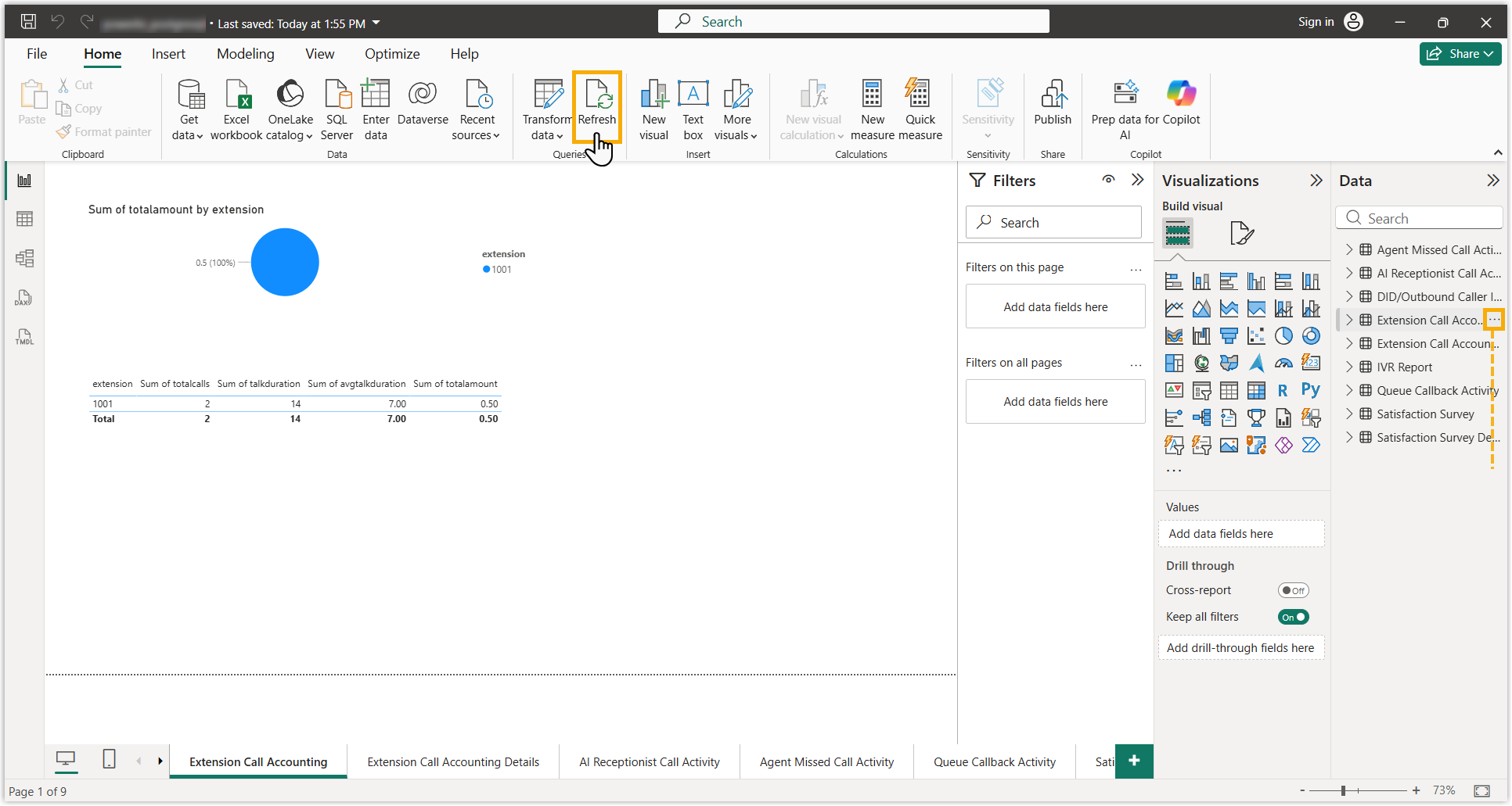 The Refresh button on the Power BI toolbar