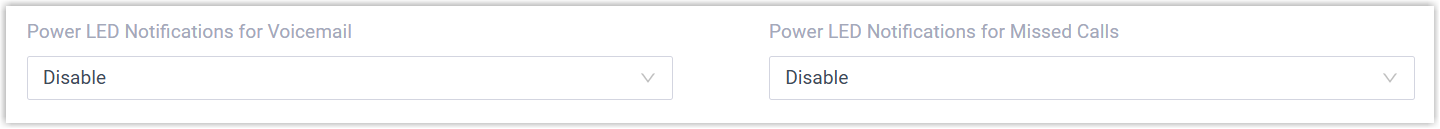 Power LED notification options in the Preference section of the phone settings