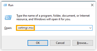 Certificate Manager open on a Windows desktop