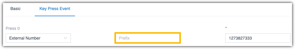 Prefix field on an external number for an IVR key