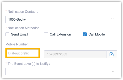 Prefix field on a notification contact's mobile number