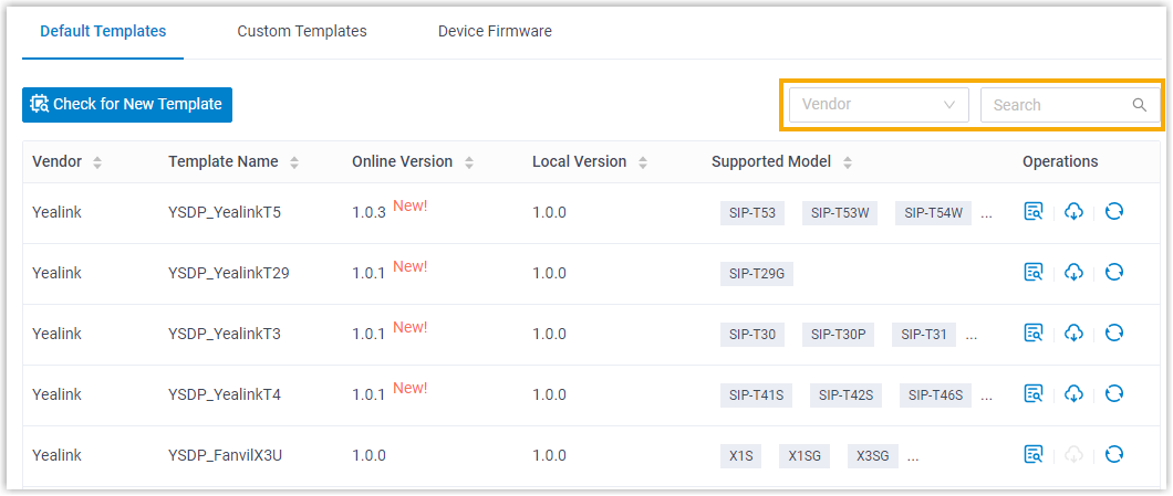 Resource repository listing auto provisioning templates filtered by vendor
