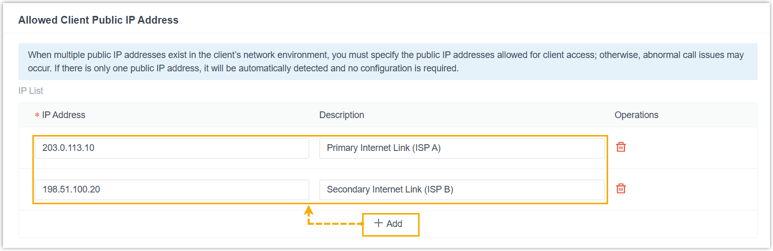 Allowed Client Public IP Address list under security options