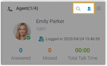 Search and filter controls on the agent panel