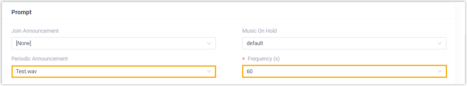 Periodic announcement settings in the queue prompt section