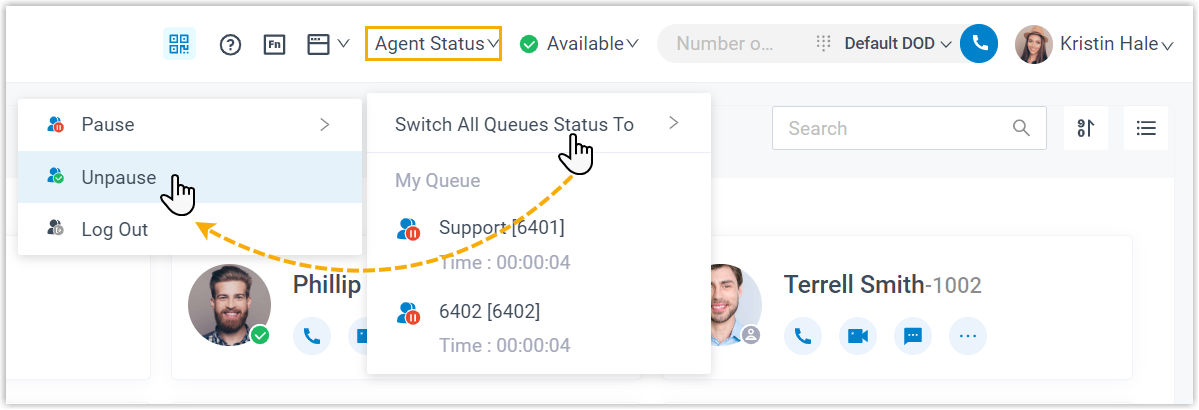 Unpausing every queue at once from the Agent Status menu
