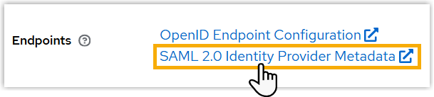 SAML 2.0 Identity Provider Metadata link in realm settings
