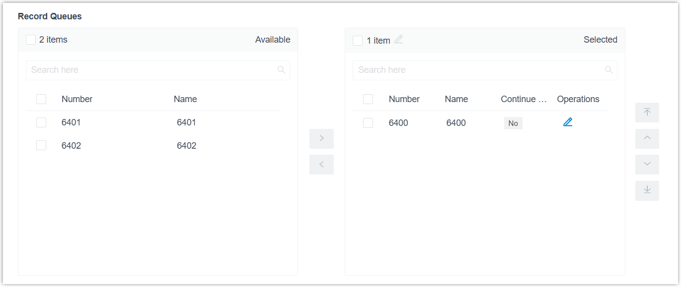 Queue recording with queues moved to the Selected box