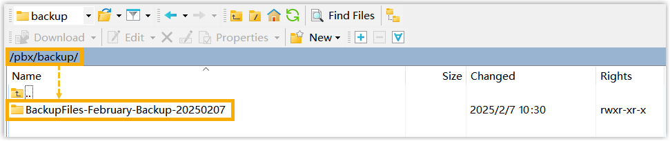 Archived recording files listed in the destination folder on the FTP server