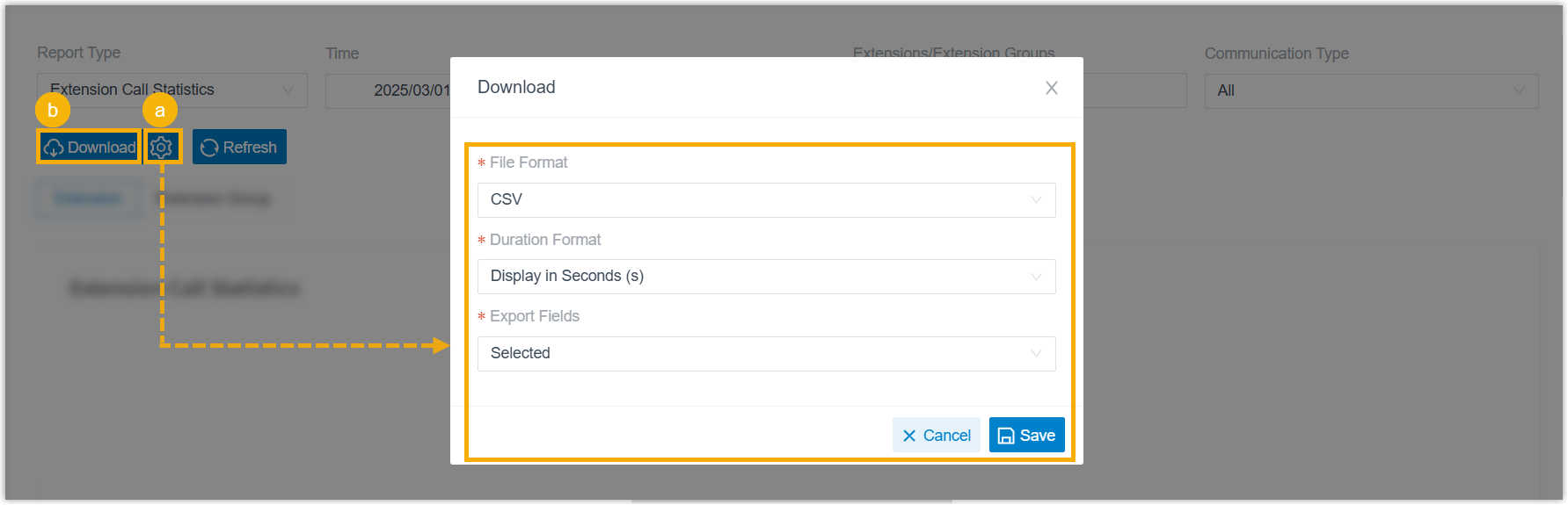 Report download options dialog