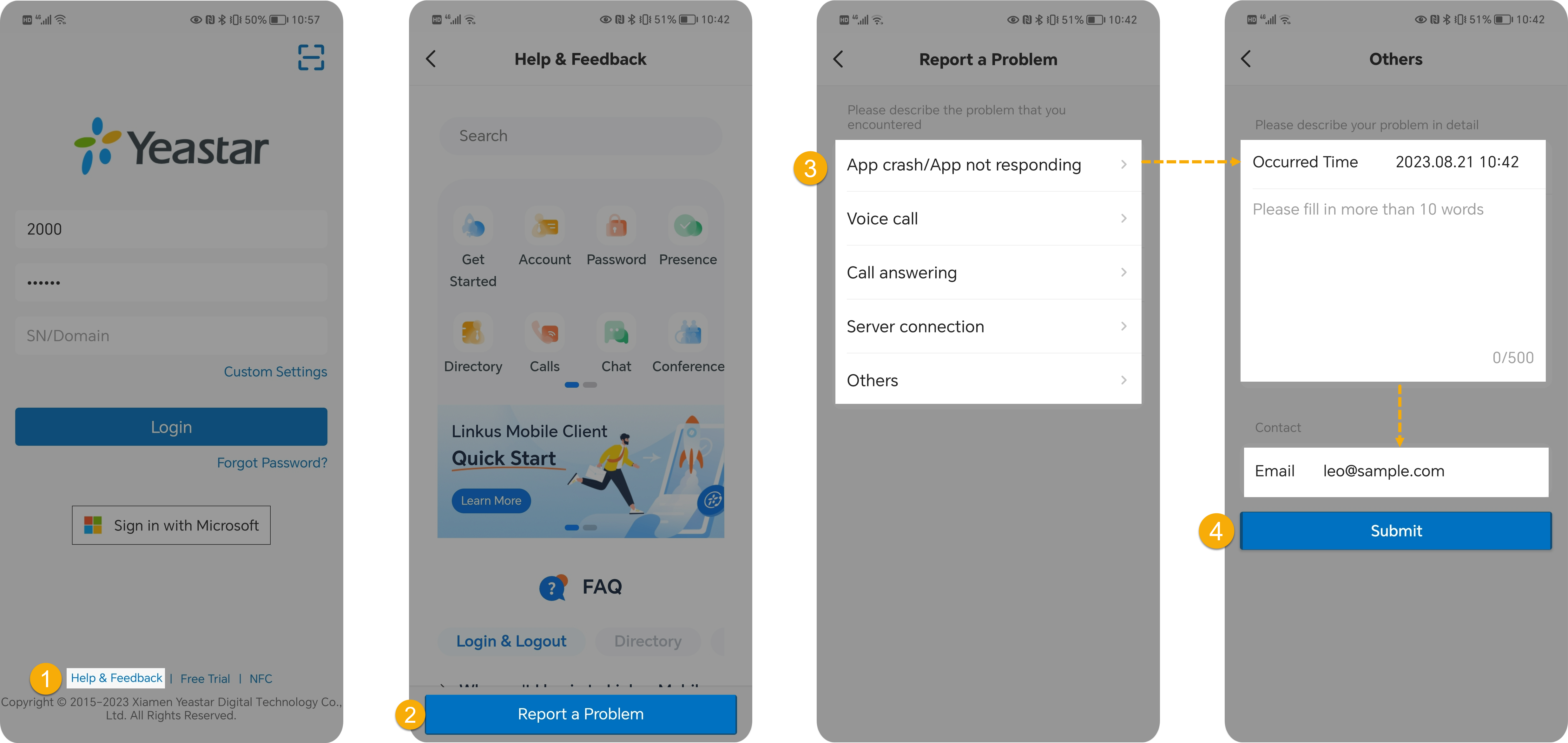 Reporting a problem from the sign-in screen using Help and Feedback