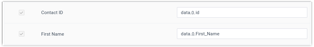 Mapping the required Contact ID and First Name fields