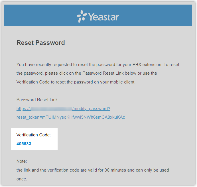 Cloud Voice, the reset email showing the verification code