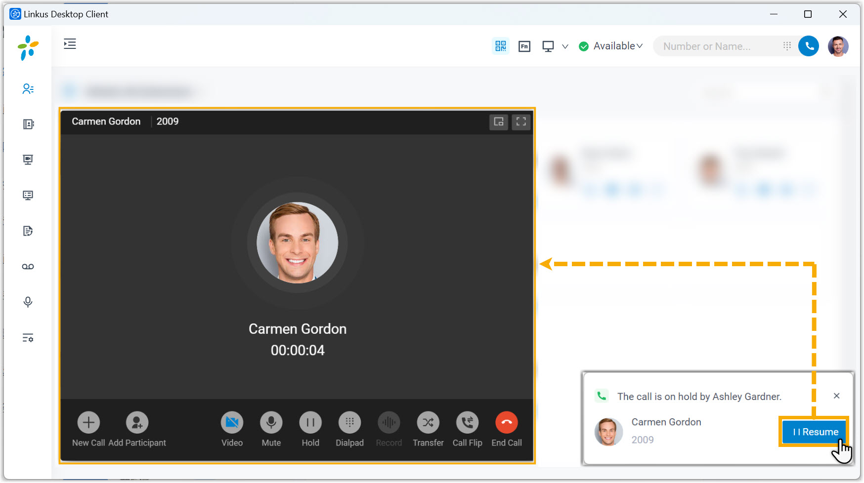 Cloud Voice, the Resume prompt in the desktop app