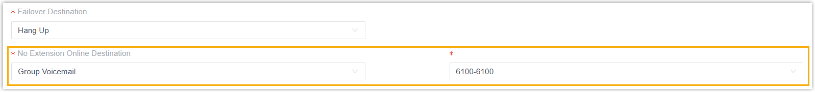No Extension Online Destination setting in a ring group