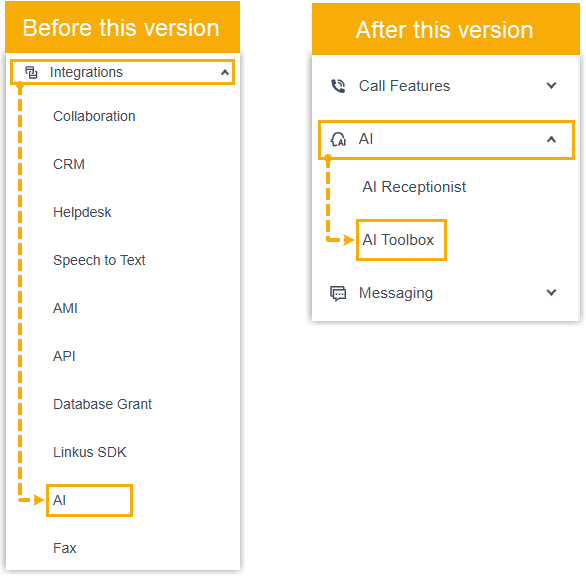 Cloud Voice, built-in AI tools relocated to the AI Toolbox menu