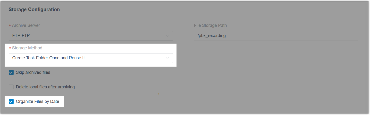 New storage settings for an archive task