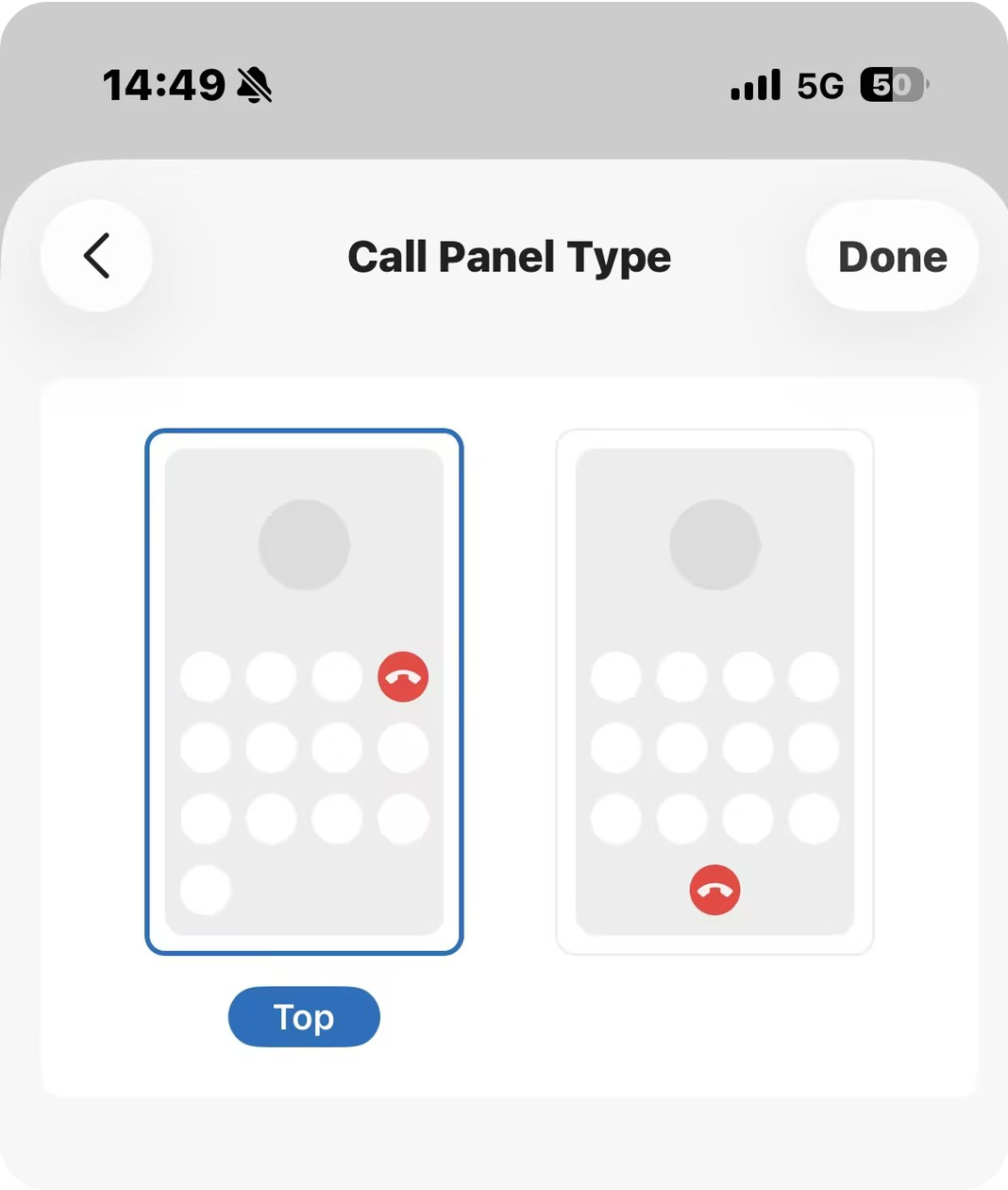 Choosing a call panel layout from the available options