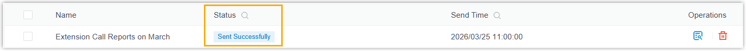 Delivery status shown in the scheduled report log list
