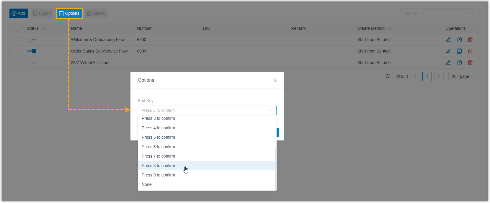 End Key setting under Call Flow Designer options