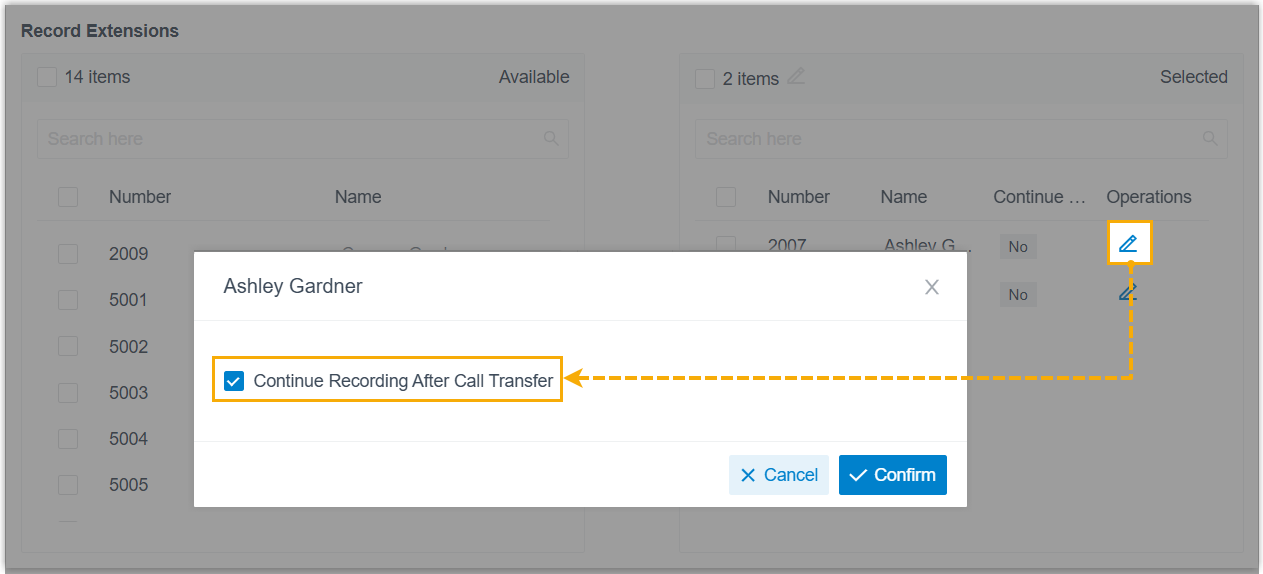 Continue recording after transfer option