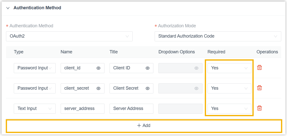 OAuth2 authentication method with custom fields on an integration template