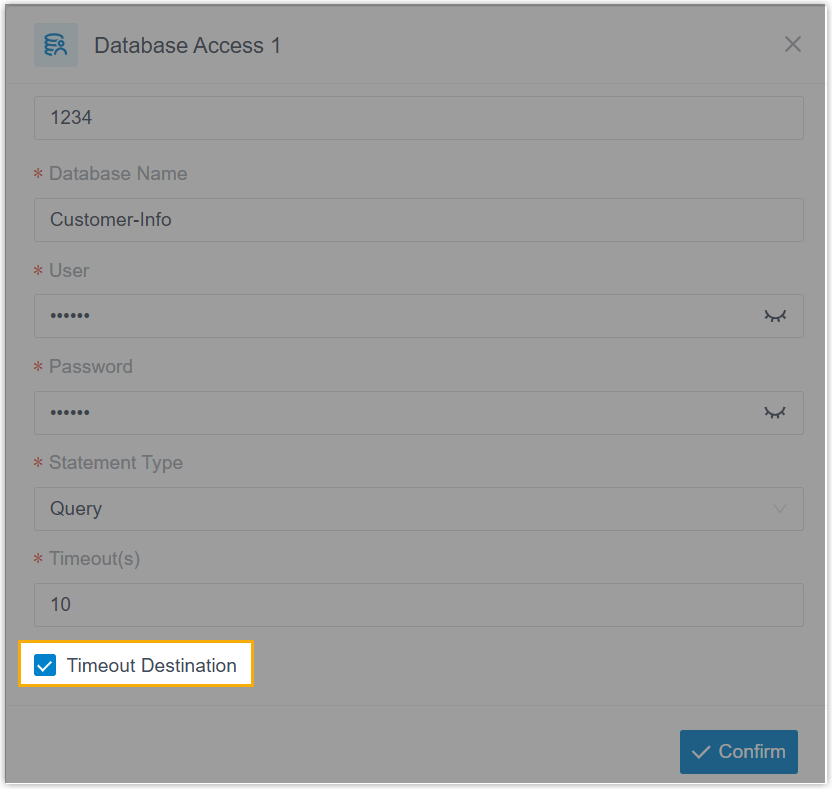 Timeout Destination setting on the Database Access and HTTP Request components