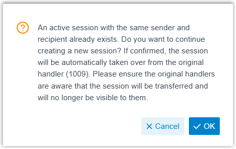 Prompt shown when a duplicate messaging session already exists