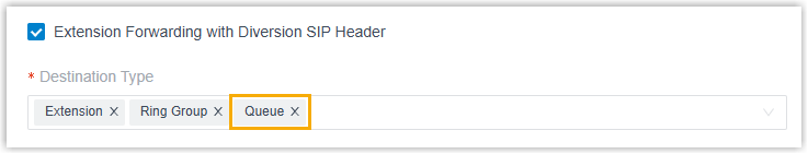 Extension forwarding destination settings including the new Queue type