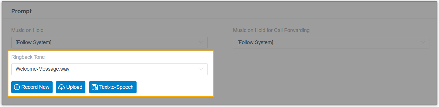 Extension prompt settings with a ringback tone selection