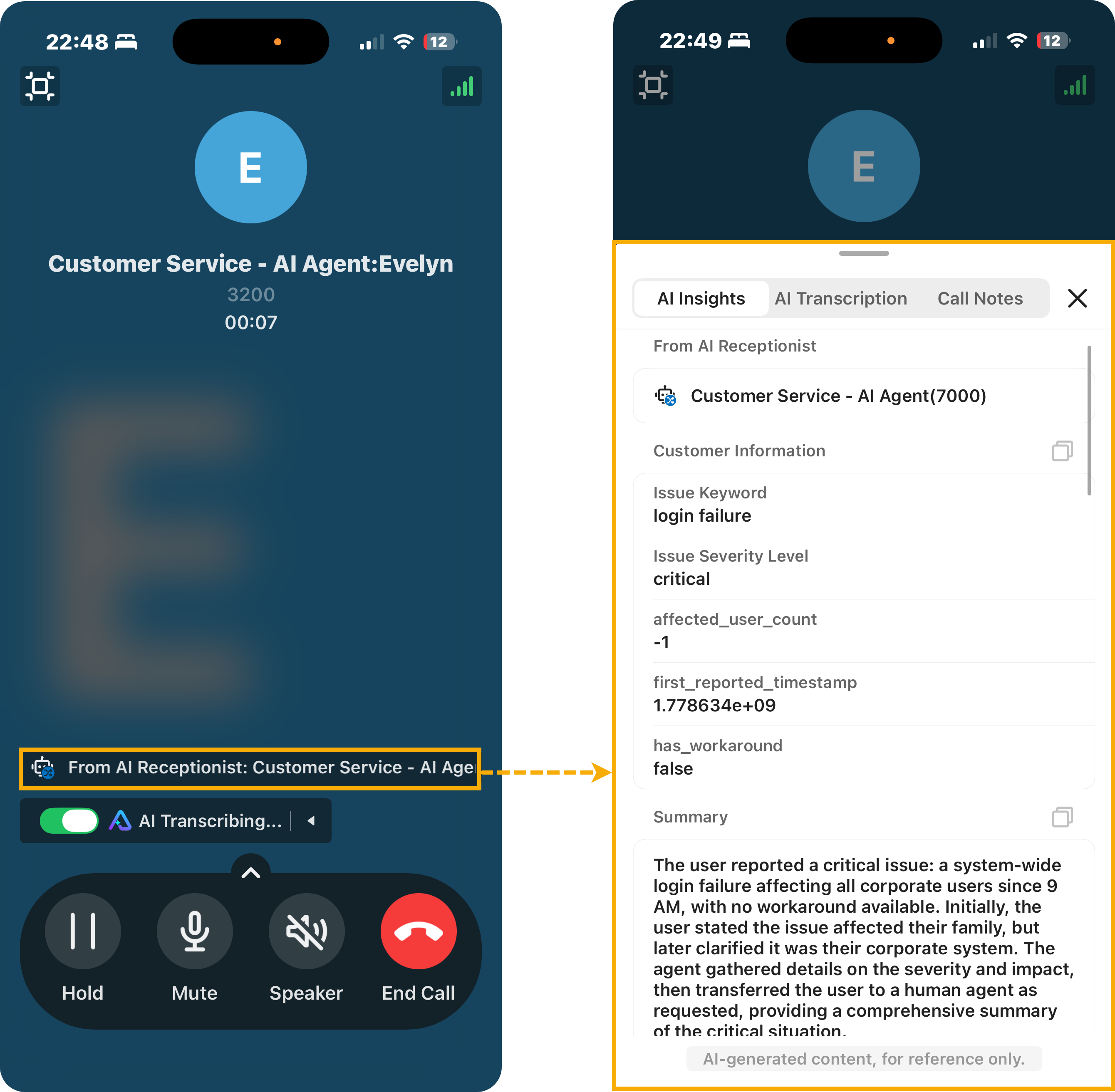 Mobile call insights view with collected caller details