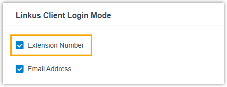Cloud Voice, client login mode setting allowing sign-in by extension number