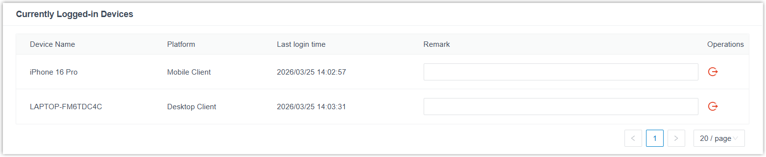 List of devices currently logged in to an extension