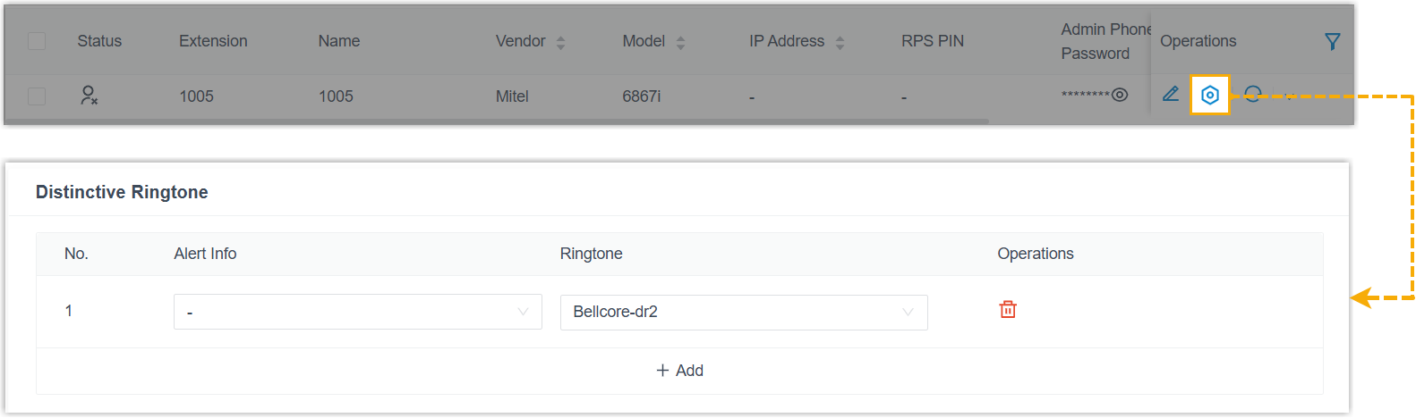 Distinctive ringtone configuration for a provisioned Mitel phone