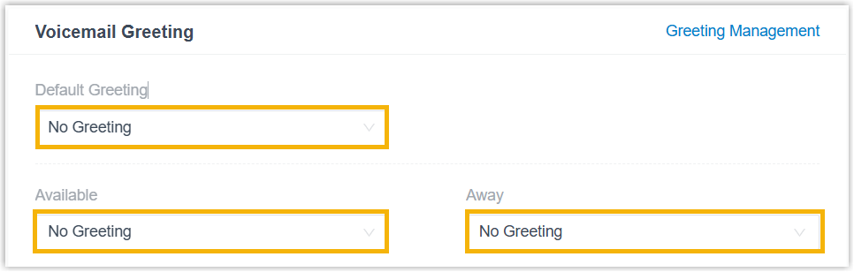 No Greeting option on an extension's voicemail greeting settings