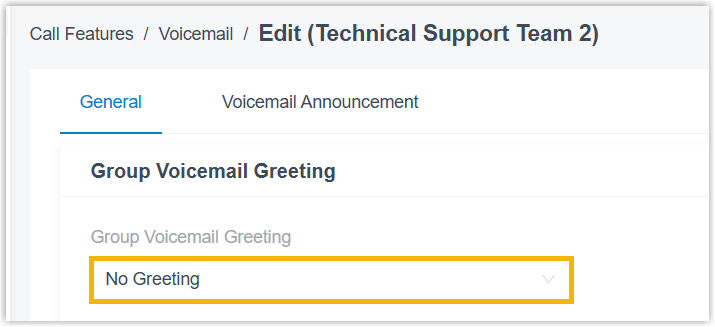 No Greeting option on the group voicemail greeting settings