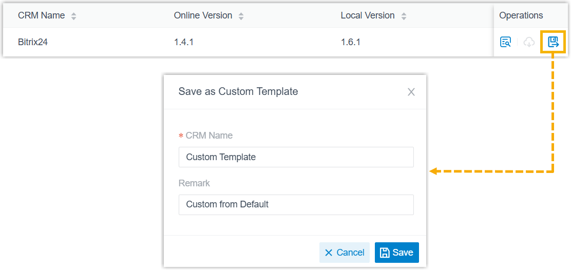 Saving a default template as a custom template