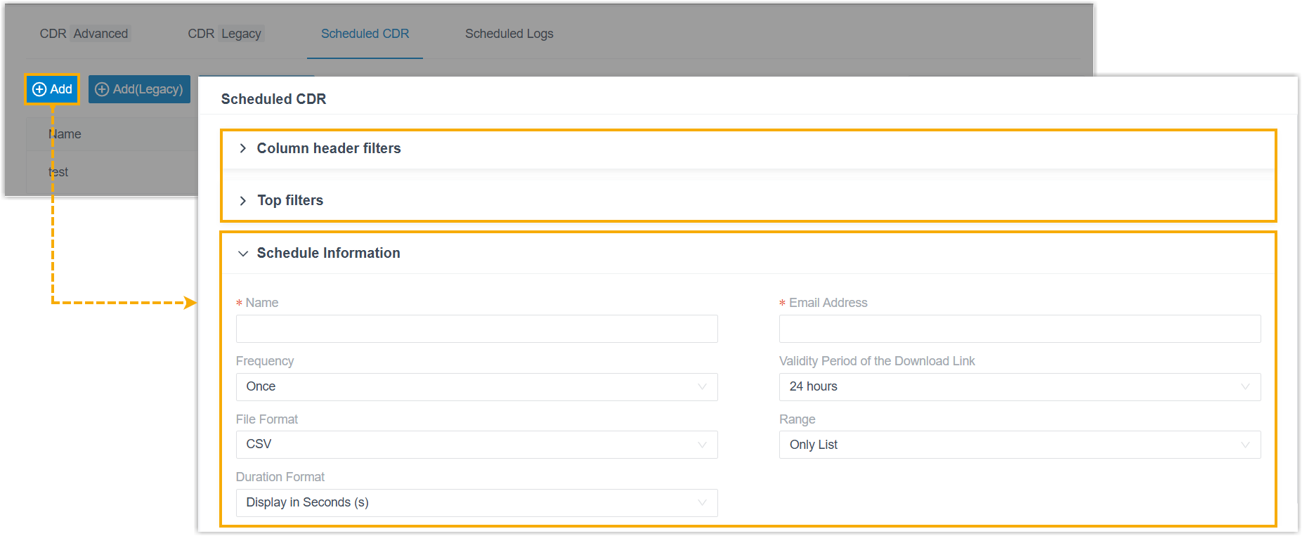 Scheduled CDR task configuration