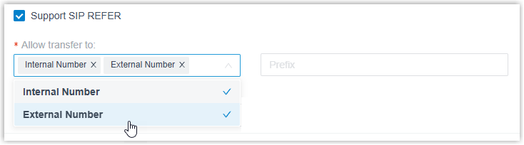 SIP trunk advanced settings with the Support SIP REFER option