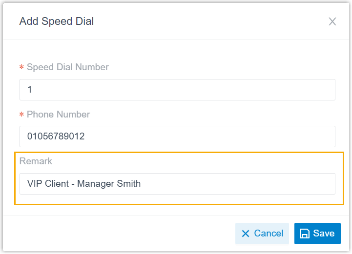 Adding a remark to a speed dial number