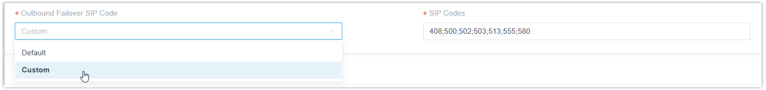 Outbound Failover SIP Code setting in a SIP trunk's VoIP settings