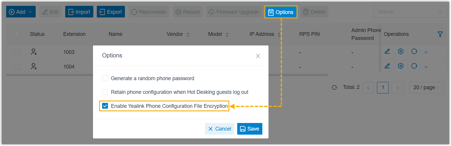 Auto provisioning options with the Yealink config file encryption toggle