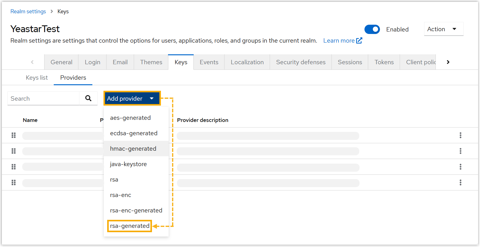 Cloud Voice, adding an rsa-generated key provider to the realm