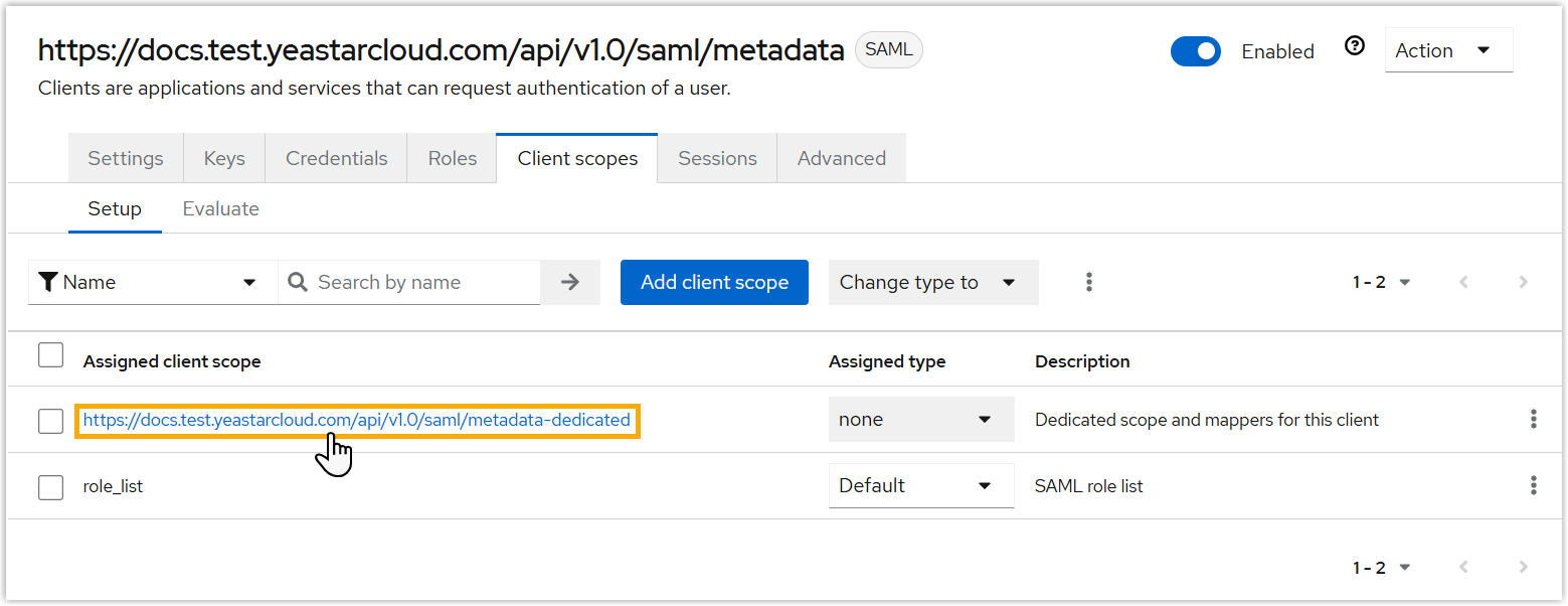 Cloud Voice, dedicated client scope on the Client scopes tab